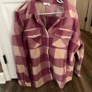 Pink and Cream Plaid Button-Up shacket